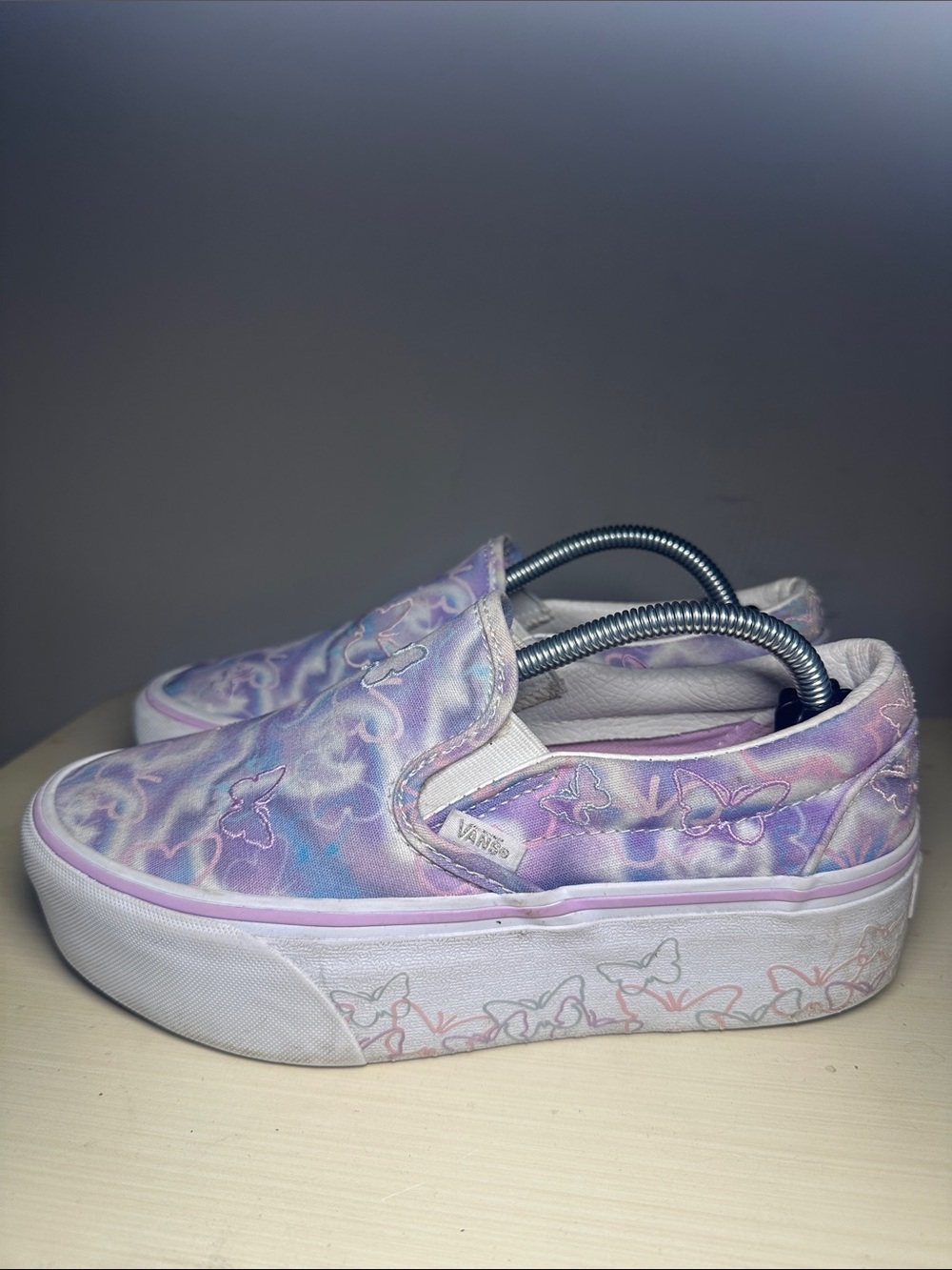 Vans Light Pink butterfly platform slip on skating shoes